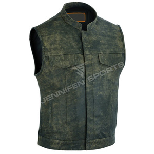 Gilet de motard en cuir véritable de haute qualité, style antique, personnalisé, pour homme, coupe moto, pour l'hiver. - Product Image 1