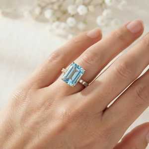 Anillo de Eternidad de Plata de Ley 925 con Diseño Romántico Clásico, Anillo con Piedra de Topacio Azul Cielo Natural, Anillo para Uso Diario - Product Image 5