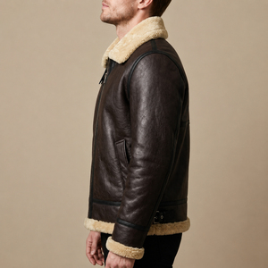 Best Quality Custom <b>Men</b> Winter Casual <b>Shearling</b> Sheepskin Leather Eco Friendly Windproof Cozy Sherpa Fur Lined Turn - Product Image 4