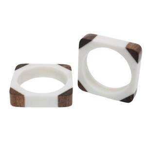 Anneaux de serviette ronds en bois durables et écologiques, design classique, accessoires de table de mariage, couleur jaune, lot de six - Product Image 5