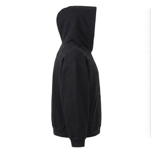 Sweat-shirt à capuche zippé noir surdimensionné pour femme avec logo personnalisé, patchwork et appliques en coton, manches longues, idéal pour l'automne – Vente en gros - Product Image 3