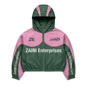 Premium 110 GSM Canvas Winter High Street Windbreaker <b>Jacket</b> Green <b>Pink</b> Contrast Panels - Product Image 1