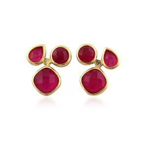 Pendientes de tuerca con gemas de rubí y jade, chapados en oro de 18k, de latón macizo, minimalistas, ligeros, para uso diario, elegantes, joyería de moda. - Product Image 1