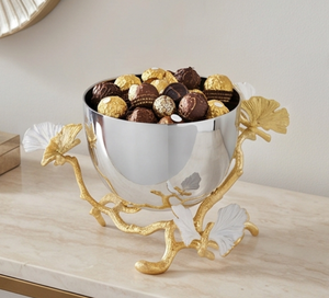 Cuenco de Servir de Metal Estilo Oriental Premium con Diseño de Hoja de Ginkgo, Vajilla Decorativa Hecha a Mano para Regalo, Decoración del Hogar y Comedor - Product Image 5