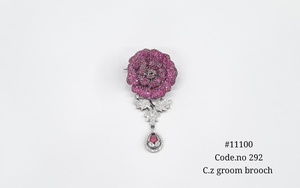 Broche Goutte de Rose Verte 11100 en Zircon Cubique, Épingle Fleur en Alliage Argenté, Dernières Créations de Broches pour Mariage, Fête, Cadeau - Product Image 2
