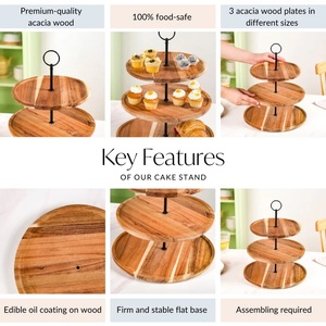 Support à cupcakes en bois d'acacia à 3 niveaux, support de présentation de desserts fait à la main pour boulangerie, maison et événements, support à gâteau en bois d'acacia écologique - Product Image 5