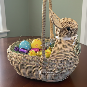 Easter Bunny Natural <b>Wicker</b> Storage <b>Basket</b> with <b>Handle</b> for Gifts and Decor - Product Image 4