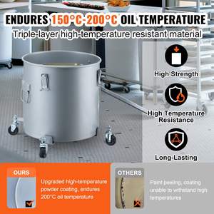 10-Gallon Rust-Proof Carbon Steel Grease Bucket Caster Base Oil Disposal Caddy Lid Lock <b>Clips</b> Filter <b>Bag</b> Hot Cooking Oil - Product Image 3