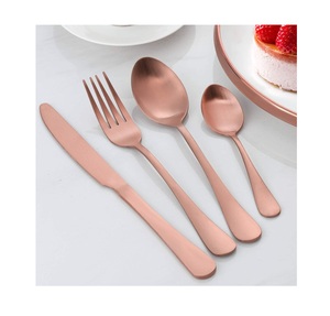 Ensemble de couverts en argent finition satinée or rose - 4 pièces en acier inoxydable : Ustensiles minimalistes à manche conique pour une table élégante - Product Image 3