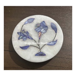 Miroirs ronds en marbre blanc naturel avec incrustations florales multicolores, pour la vente en gros à bas prix - Product Image 1