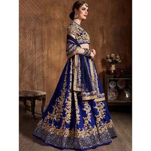 Conjunto de Lehenga Choli de Seda Azul con Bordado Dori para Mujer Talla Grande - Product Image 5