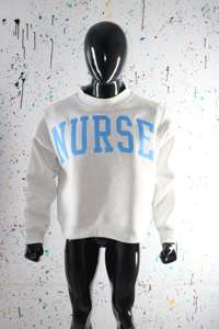 NURSE ASH GREY <b>Mock</b> <b>Neck</b> Sweatshirt 100% SKY BLUE Applique Embroidery wide <b>neck</b> Sweatshirt Finer Threads - Product Image 3