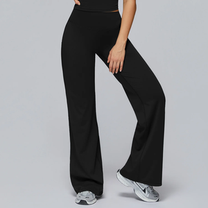 Pantalon de yoga et de fitness pour femme, sans couture, taille mi-haute, très élastique, uni, en Spandex/Nylon respirant, coupe évasée, grande taille - Product Image 3