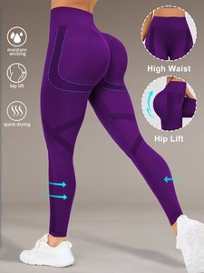 Leggings de sport côtelés à taille haute pour femmes |   Pantalons de yoga sans couture pour le contrôle du ventre |   Collants de sport légers en polyester et élasthanne - Product Image 5