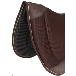 Tapis de selle personnalisés pour courses hippiques avec logo, en maille marron, avec bordure à surpiqûres blanches, vente en gros - Product Image 4
