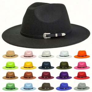 Chapeau Fedora rétro en laine à bord plat de couleur unie, style squash, directement de l'usine - Product Image 1