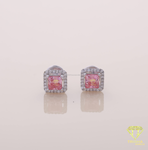Premium Pink Gemstone Halo <b>Stud</b> Earrings Luxury Wedding Engagement Party Jewelry For Women And Girls - Product Image 4