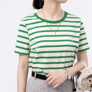 Women's High Quality Cotton Oversized <b>T</b>-<b>Shirt</b> Custom Printed Strip Print with <b>Long</b> <b>Sleeves</b> Loose Fit for Summer - Product Image 4