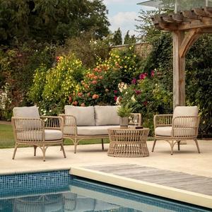 Conjunto de Muebles de Jardín Modernos de Ratán para Patio, Sillas Acolchadas, Mesa Redonda, Asientos para el Borde de la Piscina - Product Image 1