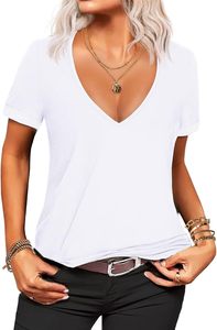 เสื้อยืดคอวีผู้หญิงลำลองแบบเรียบๆ แฟชั่นฤดูร้อนสไตล์สปอร์ต - Product Image 2