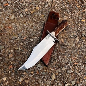 Cuchillo Bowie con Hoja de Punta Caída, Acero al Carbono, Mango de Asta de Ciervo, Funda de Cuero, Uso en Exteriores, OEM - Product Image 3