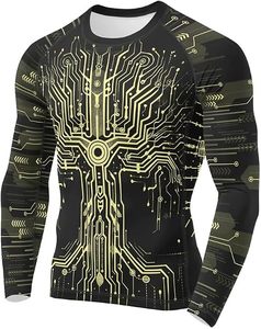 Chemise de compression à manches longues pour homme Fornitus, manches longues, impression par sublimation, séchage rapide, design circuit noir et or - Product Image 5