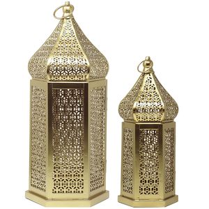 Farol Metálico Estilo Marroquí Dorado con Diseño Calado para Velas de Té, Decoración del Hogar - Product Image 1
