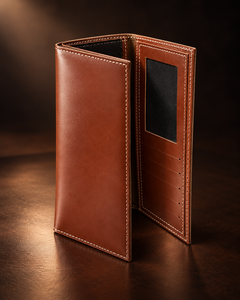Portefeuille long en cuir véritable fait main avec fenêtre pour carte d'identité et emplacements pour cartes - Product Image 1
