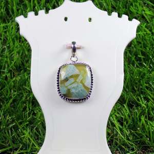Superbe Collier Pendentif Bohème de Créateur en Amazonite, Plaqué Argent Sterling, Matériau Principal Laiton, Unisexe - Product Image 5
