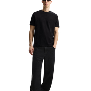 Camiseta de Manga Corta para Hombre, Cuello Redondo, Color Negro, Corte Regular, Informal, de Algodón Jersey, Lisa - Product Image 4