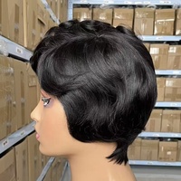 Perruques en cheveux humains brésiliens de type pixie, ondulées, lâches, 12A, fabriquées à la machine, pour femmes noires