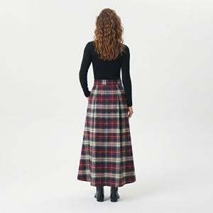 Jupes longues à carreaux pour femmes, décontractées, 100% coton, style streetwear, longueur cheville, taille haute boutonnée, amples, en flanelle, pour dames - Product Image 2