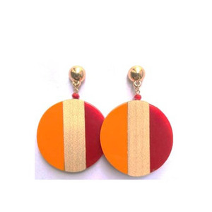 Women Gold Plated Hook Drop Earrings <b>Green</b> <b>Black</b> Striped Coral Orange Ceramic Beaded Dangle Earrings - Product Image 5