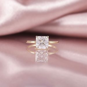Anillo de Compromiso Unisex con Diamante Cultivado en Laboratorio, Chapado en Oro de 14K, Corte Redondo, Estilo Clásico, Certificado IGI, AMBER JEWELS - Product Image 2