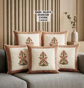 Hand Block Printed 100% Cotton Eco-Friendly Floral Cushion <b>Cover</b> 16x16 Vintage Square <b>Throw</b> Pillow Case for <b>Sofa</b> Home Decor - Product Image 1