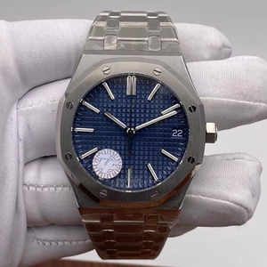 Montre automatique de luxe 41 mm en acier inoxydable avec lunette, cadran Tapisserie bleu, affichage de la date, verre saphir, mouvement ETA, style Hip Hop - Product Image 1