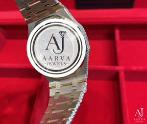 AARVA JEWELS นาฬิกาโลหะฝังเพชรสำหรับผู้ชายสไตล์วินเทจสุดหรู ขนาด 42 มม. หน้าปัดแสดงวันที่แบบอนาล็อกและดิจิตอล ตัวล็อคแบบซ่อน - Product Image 3