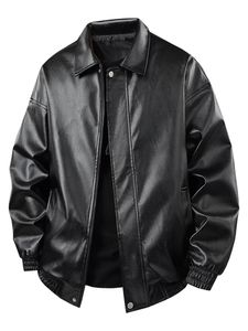 Wholesale Customized High Street Style <b>Men's</b> Winter Wear Casual Zipper Stand Collar Leather <b>Jacket</b> For <b>Men</b> Fashion <b>Jacket</b> - Product Image 3