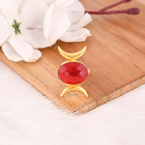 Red Hydro Gemstone <b>Ring</b> Gold Plated Brass Handmade <b>Adjustable</b> Fashion <b>Ring</b> for Women - Product Image 2