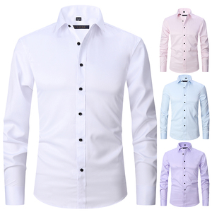 เสื้อเชิ้ตแขนยาวผู้ชาย สีพื้นเรียบง่าย สไตล์ธุรกิจ ผ้าฝ้าย 100% คอตั้ง ผ้าป๊อปลิน ระบายอากาศดี ขายส่ง - Product Image 4