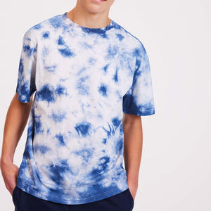 Camiseta de Manga Corta para Hombre, Azul Tie-Dye, Cuello Redondo, Corte Regular, Estilo Casual, Tejido de Punto - Product Image 3