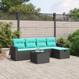 Juego de sofás de patio de ratán sintético negro de 6 piezas con cojines, sofás de jardín - Product Image 1