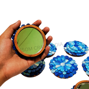 Espejo de ágata hecho a mano de madera con incrustaciones de perlas azules naturales Espejo de maquillaje de nácar con superficie pulida Adecuado para reventa - Product Image 2