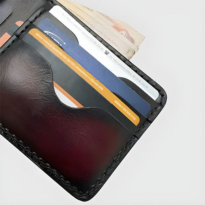 Portefeuille court à deux volets en cuir véritable fait main pour homme, bleu océan, compact, avec porte-cartes multi-courbes et compartiments pour billets - Product Image 4
