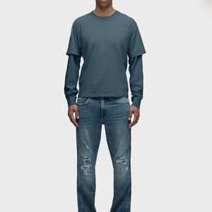T-shirt décontracté à manches longues en jersey pour homme, 100 % coton, écologique, anti-boulochage, respirant, coupe ample, chemise double couche pour homme - Product Image 4