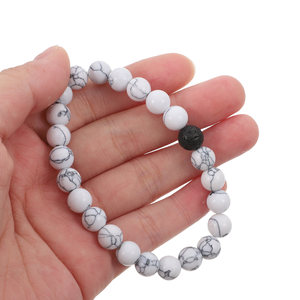 Natural Stone Black White Beads Couple <b>Bracelet</b> Adjustable Rope Yoga Jewelry Gift for Men Women - Product Image 2