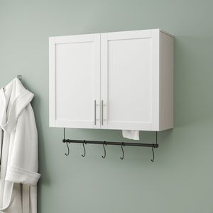 Armadietto da Bagno a Parete con Ripiani Regolabili, 5 Ganci e Portasciugamani, per Stoccaggio Sopra il WC, Adatto anche per Cucina, Bianco - Product Image 2