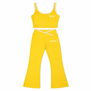 Ensemble de yoga pour femmes, débardeur court sans manches, pantalon évasé taille haute, vêtements de sport, tenue d'entraînement, costumes de sport à séchage rapide - Product Image 3