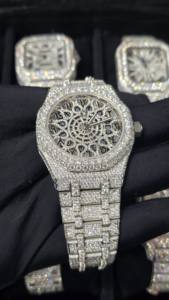 Premium Luxury Men's Automatic White Moissanite Diamond Square <b>Watch</b> <b>Arabic</b> Dial Handmade VVS1 Sapphire Crystal Window Black - Product Image 3