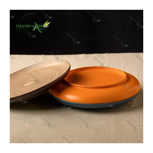 OEM Customized Round Bamboo <b>Serving</b> Plate <b>Set</b> with Colored Rim Biodegradable & Eco-Friendly for Table Decoration Food Display - Product Image 5